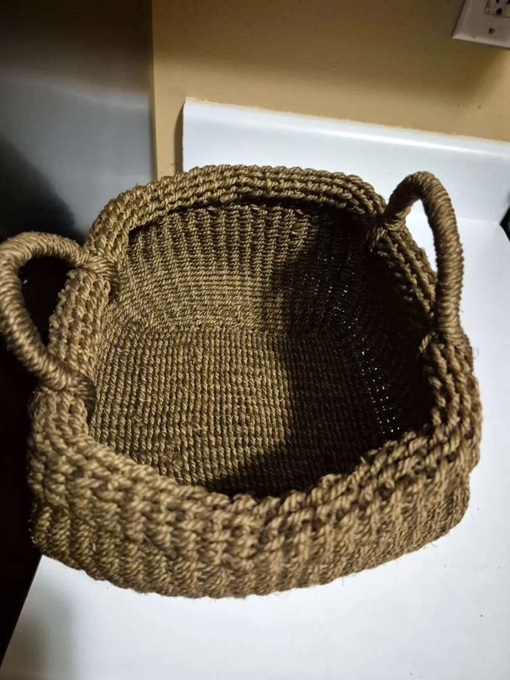 DARK BROWN RECTANGULAR HAND-WOVEN BASKET